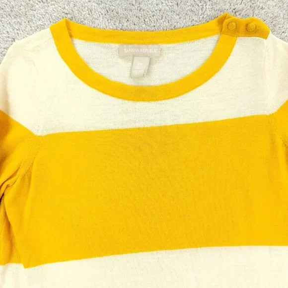 Banana Republic Sweater Womens Extra Small Yellow Striped 100% Merino Wool - Picture 2 of 9